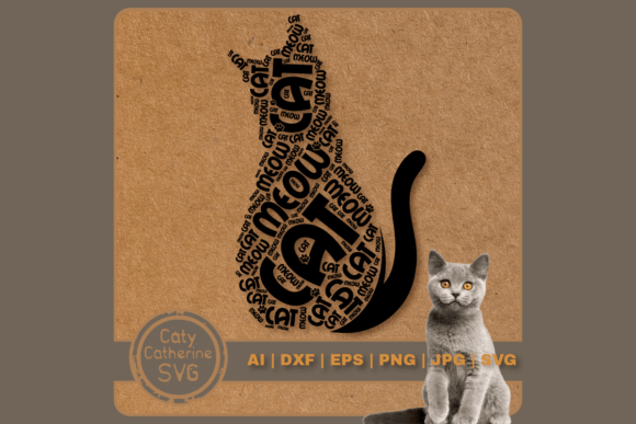 Download Cat Silhouette Word Art Cat Meow Paw SVG - Word Collection