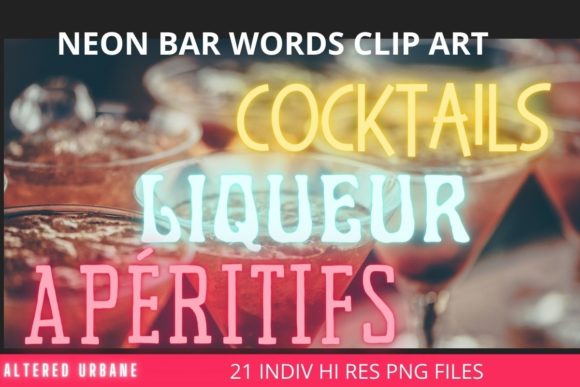 Download Neon Cocktail Bar Words Clip Art Set - Word Collection